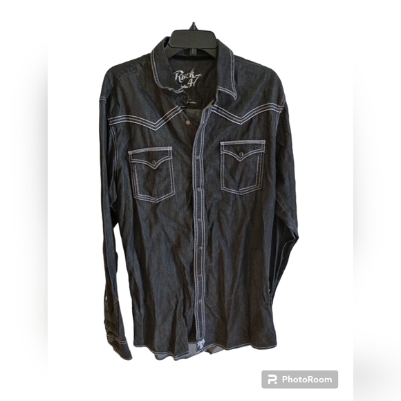 Wrangler Rock 47 Shirt Adult Extra Large Black Western Cowboy Pocket Embroidered - Picture 1 of 6